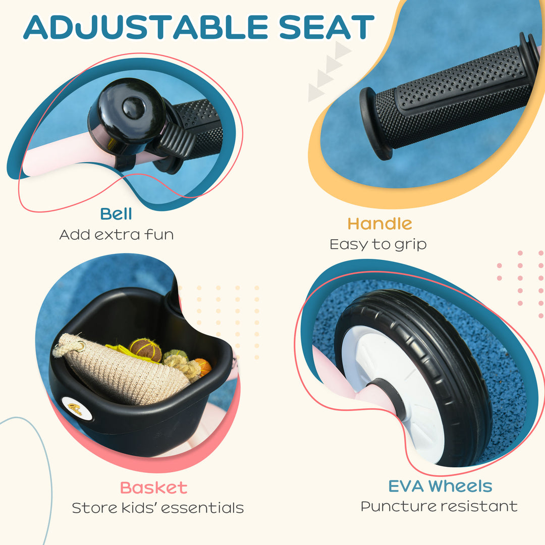 Qaba Tricycle for Toddler 2-5 Year Old Girls and Boys, Toddler Bike with Adjustable Seat, Basket, Bell, White