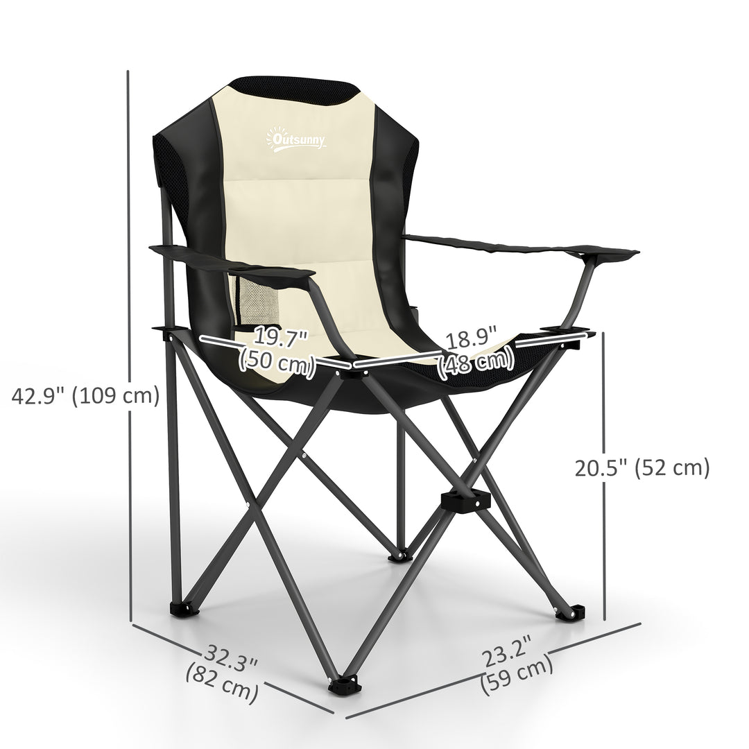 Outsunny 2 Pack Folding Camping Chairs, High Back Folding Chairs w/ Cup Holder, Padded Camping Chairs for Outdoor Events, Yellow
