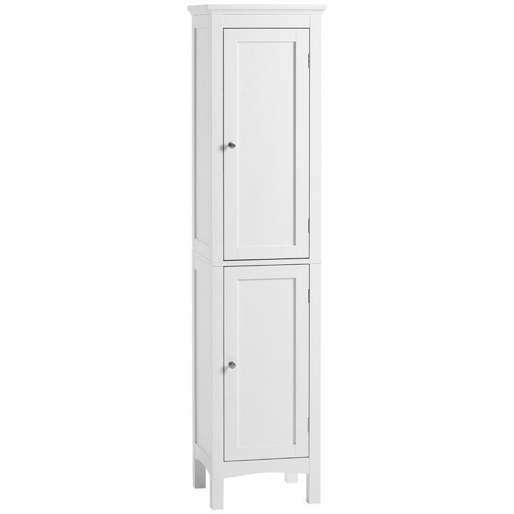 kleankin Tall Bathroom Cabinet, Freestanding Storage Organizer with Adjustable Shelves and Cupboards, 15" x 13" x 63", White