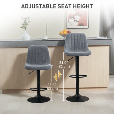 HOMCOM Adjustable Barstools Set of 2, Swivel Bar Stools with Back and Footrest for Kitchen Island Counter, Charcoal Grey