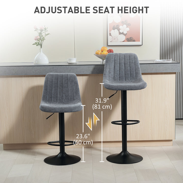 HOMCOM Adjustable Barstools Set of 2, Swivel Bar Stools with Back and Footrest for Kitchen Island Counter, Charcoal Grey