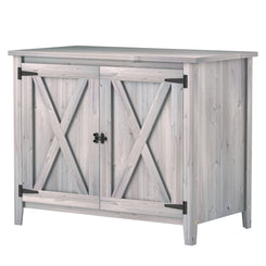Outsunny Wooden Outdoor Storage Cabinet, Garden Shed Potting Shed with Shelf and Double Doors, Light Grey