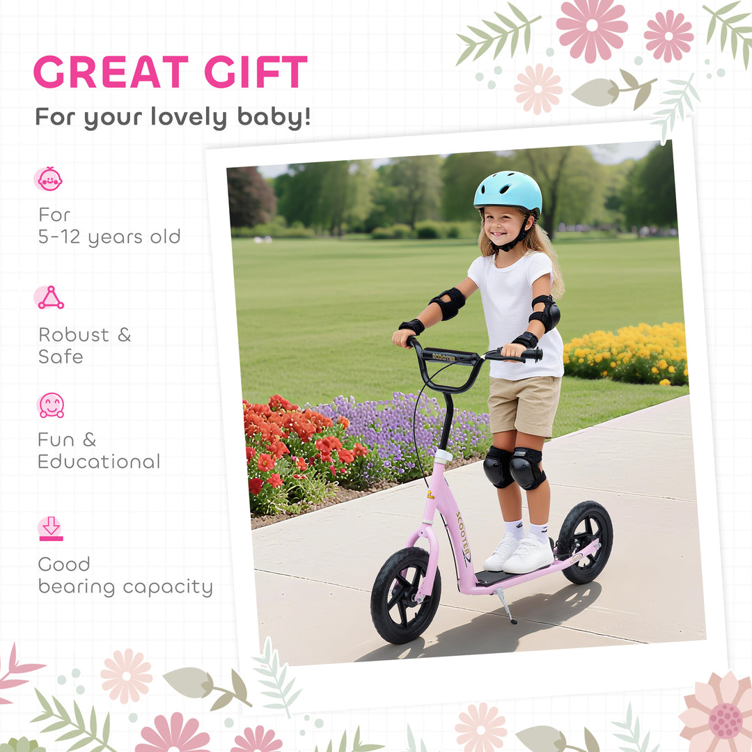 HOMCOM Kids Scooter Street Bike Bicycle for Teens Ride on Toy w/ 12'' Tire for 5-12 Year Old Pink