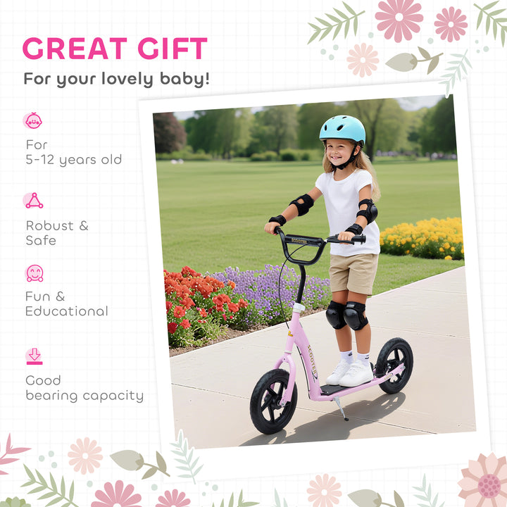 HOMCOM Kids Scooter Street Bike Bicycle for Teens Ride on Toy w/ 12'' Tire for 5-12 Year Old Pink