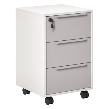 HOMCOM 3 Drawer File Cabinet with Wheels, Vertical Filing Cabinet with Lock, Grey