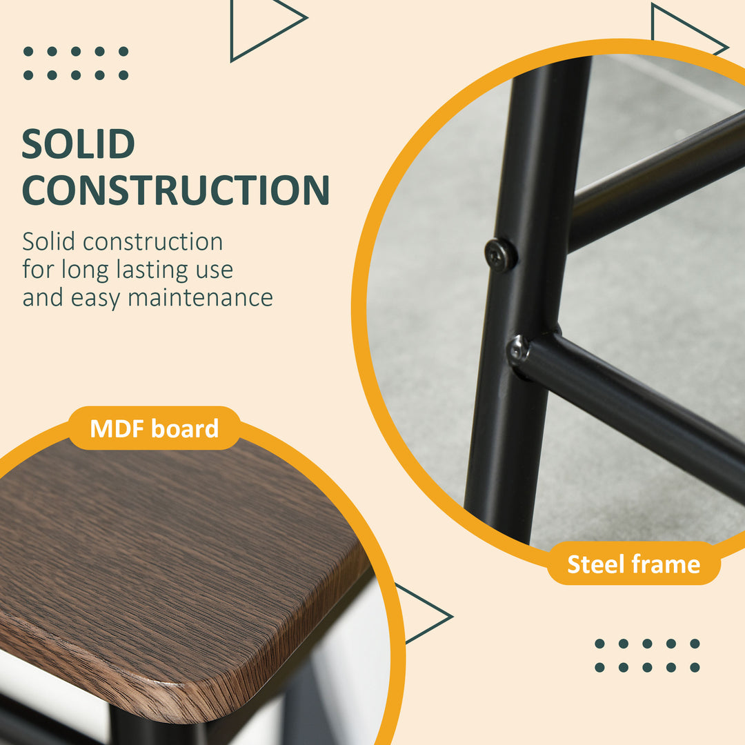 HOMCOM 3 Piece Counter Height Bar Table Set with 1 Table, 2 Matching Stools, Dining Table Set with Storage Shelf and Metal Frame Footrest, Black and Oak