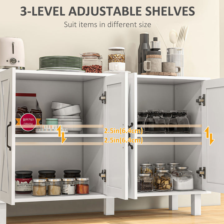 HOMCOM Kitchen Sideboard Cabinet with 4 Barn Doors and 2 Adjustable Shelves, Buffet Table for Living Room, Hallway, White