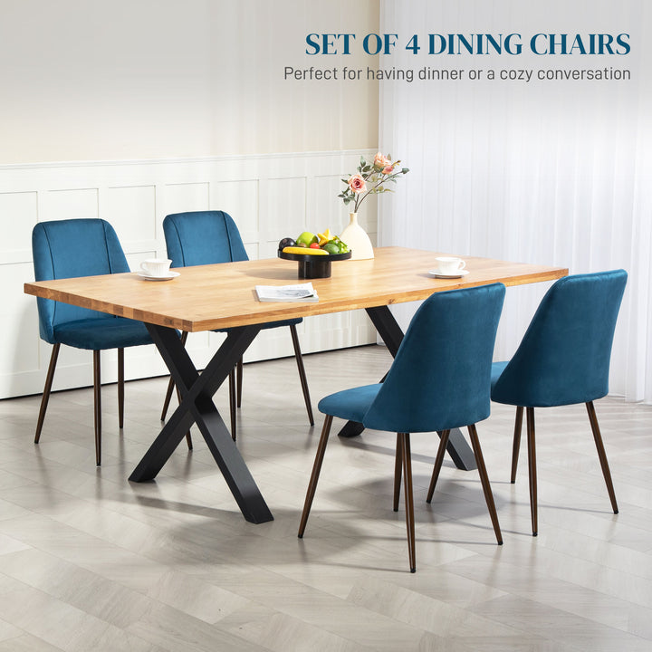 HOMCOM Upholstered Dining Chairs Set of 6, Velvet Accent Chair with Back and Wood-grain Steel Leg for Kitchen, Grey