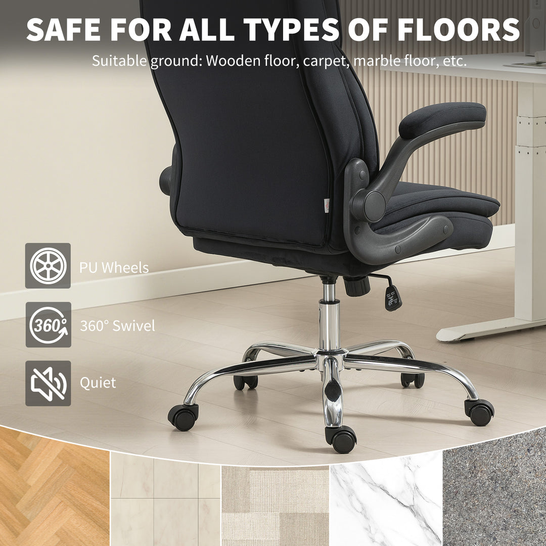 HOMCOM Executive Office Chair, Desk Chair with Flip-up Armrest, Diamond Fabric Computer Chair for Home Office, Dark Grey