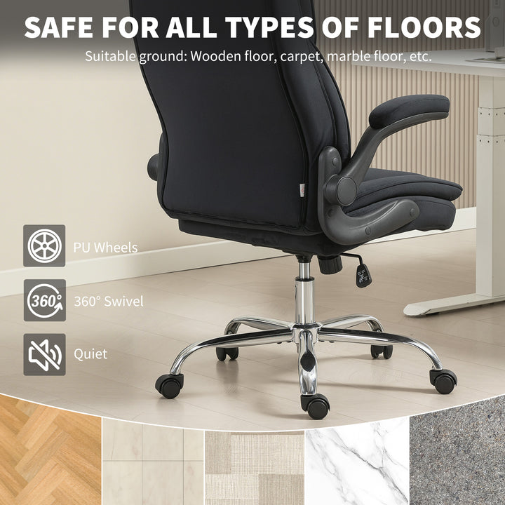 HOMCOM Executive Office Chair, Desk Chair with Flip-up Armrest, Diamond Fabric Computer Chair for Home Office, Dark Grey