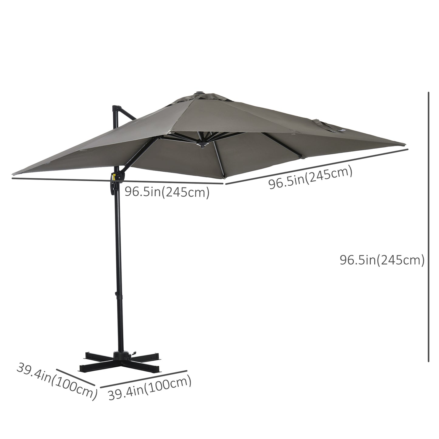 Outsunny 8' x 8' Square Patio Hanging Offset Umbrella with 360Â° Rotation, Aluminum Outdoor Cantilever Parasol with Crank & Tilt, Sun Canopy Shelter with Cross Base, Dark Blue