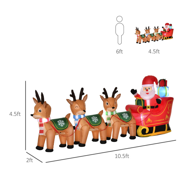 HOMCOM 8ft Christmas Inflatables Santa Claus with Sleigh and Reindeer, Outdoor Decoration with LED Lights Display