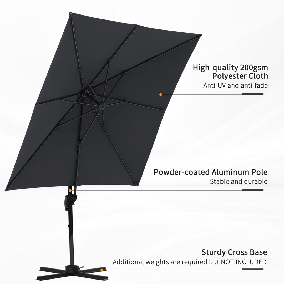 Outsunny 8'x8' Square Patio Hanging Offset Umbrella, Outdoor Cantilever Parasol w/ Cross Base, Cream White
