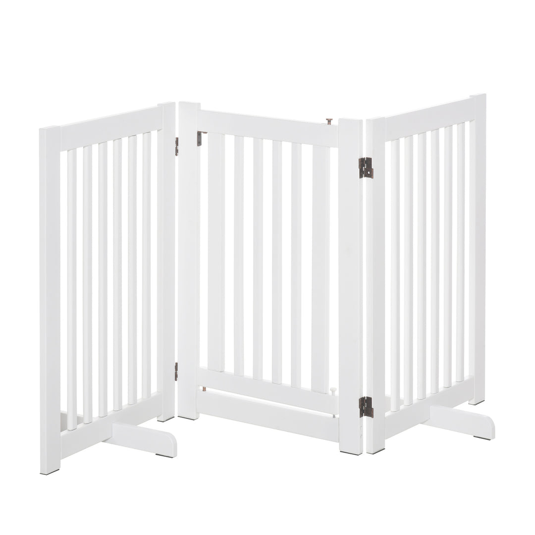 PawHut Free Standing Wood Pet Gate Indoor Dog Barrier 3 Panel Folding Z Shape Doorway