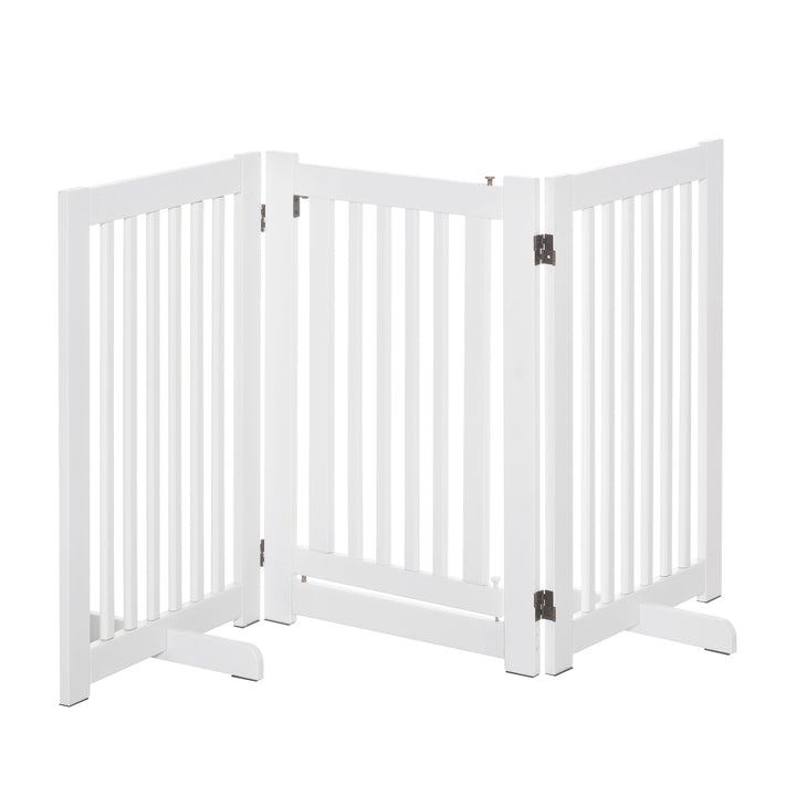 PawHut Free Standing Wood Pet Gate Indoor Dog Barrier 3 Panel Folding Z Shape Doorway
