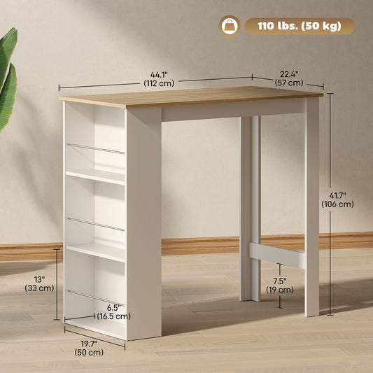 HOMCOM Modern Bar Table, Bar Height Dining Table with 3 Storage Shelves for Kitchen, Dining Room, Living Room, White