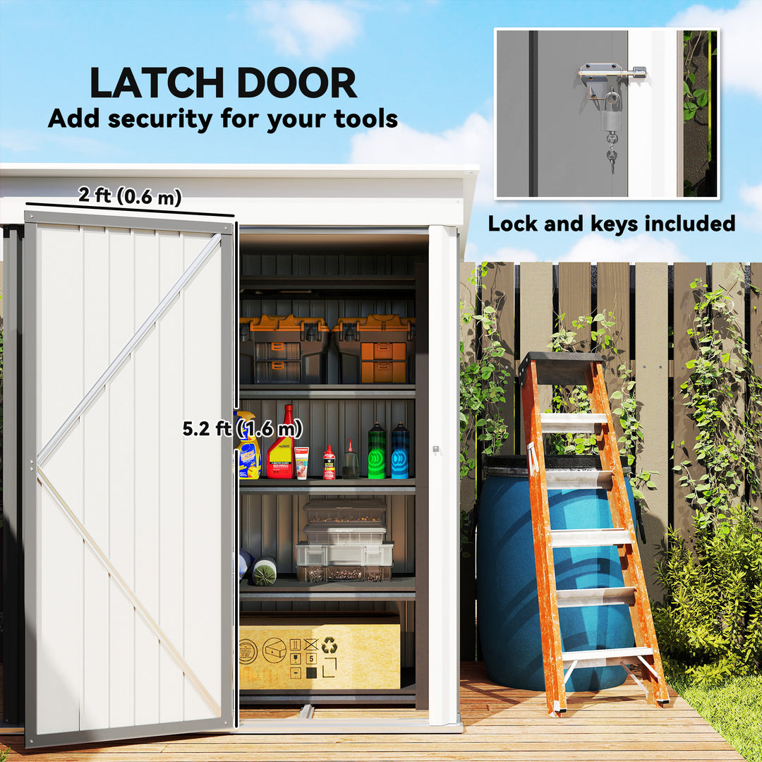Outsunny Outdoor Storage Shed, Steel Lean-to Shed with Adjustable Shelf, Lock, Gloves, 5'x3'x6', Green