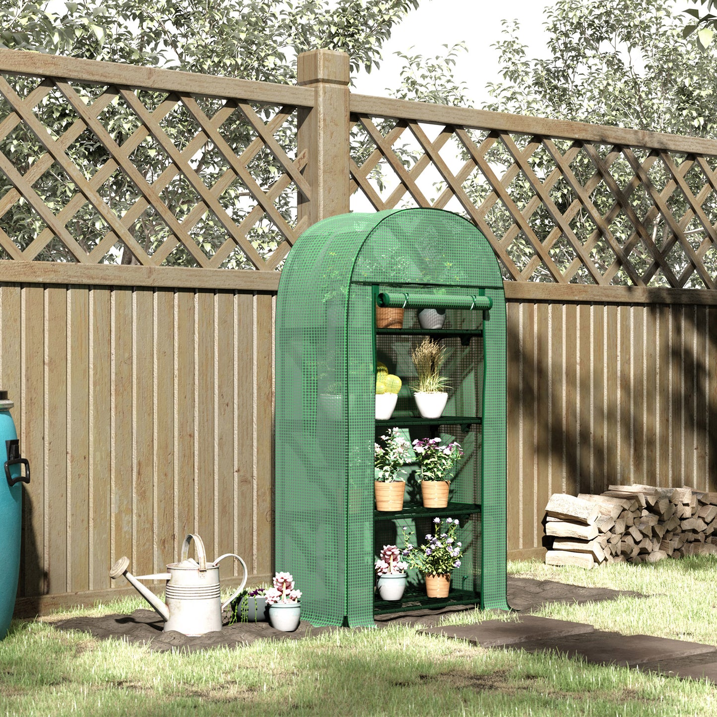 Outsunny Outdoor Mini Greenhouse, Portable Green House with Storage Shelves, Zippered Door, PE Cover, 31.5" x 19.3" x 63", Green