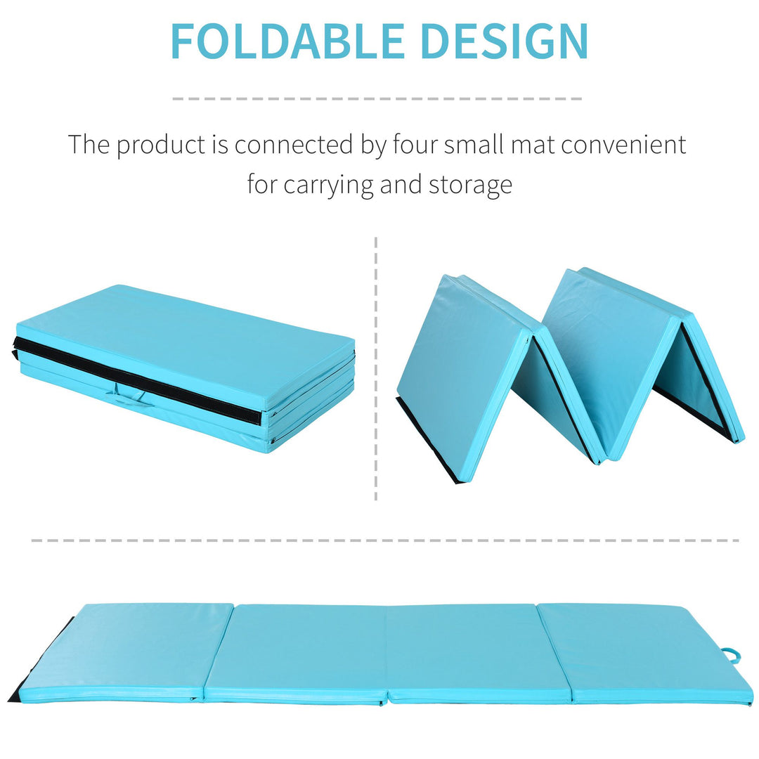Soozier 4'x8'x2" Folding Gymnastics Tumbling Mat, Exercise Mat with Carrying Handles for Yoga, MMA, Martial Arts, Stretching, Core Workouts, Light Blue