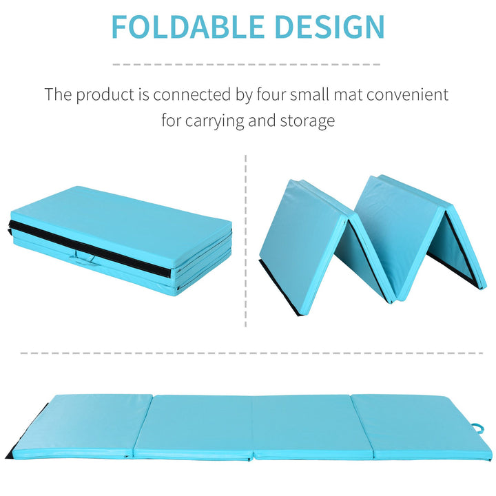 Soozier 4'x8'x2" Folding Gymnastics Tumbling Mat, Exercise Mat with Carrying Handles for Yoga, MMA, Martial Arts, Stretching, Core Workouts, Light Blue