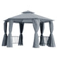 Outsunny 13ft Hexagon Gazebo Outdoor Canopy Shelter with Netting and Shaded Curtains Beige