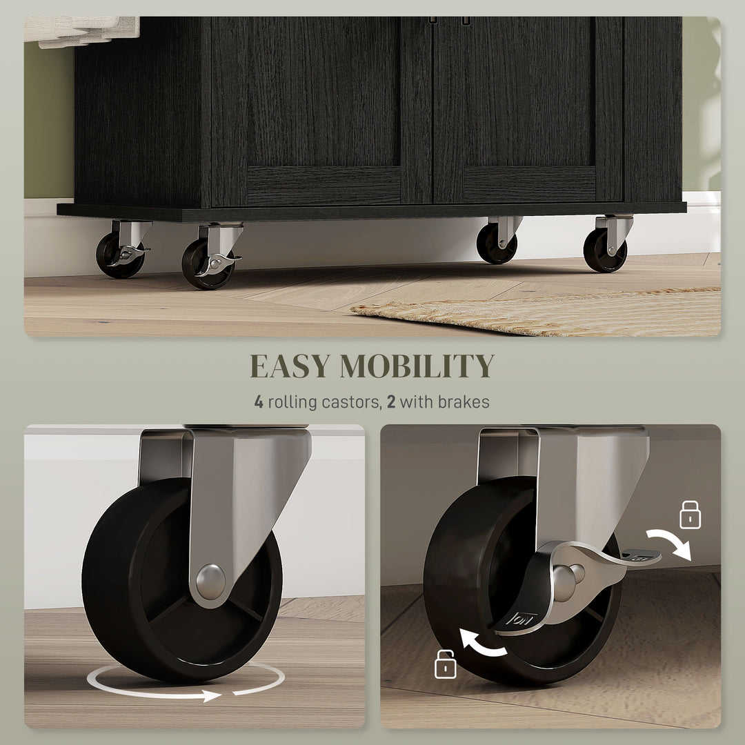 HOMCOM Rolling Island with Wheels for Kitchen, Kitchen Island on Rollers with Power Outlets, Drawer and Doors