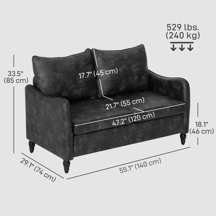 HOMCOM 55" Loveseat Sofa, Small 2 Seater Couch with Solid Wood Legs, Modern PU Leather Upholstered Sofa for Small Spaces, Brown