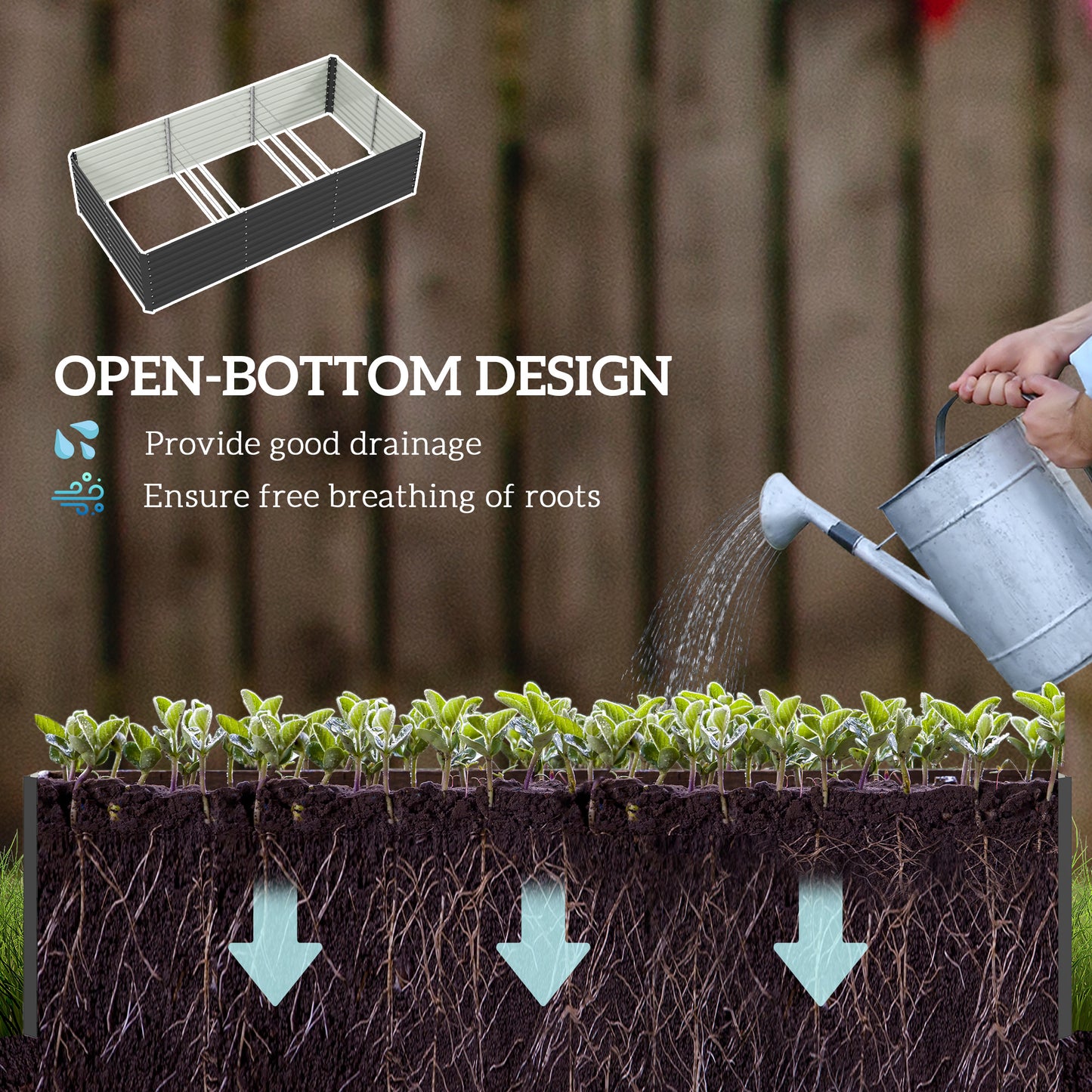 Outsunny 5' x 3' x 2' Raised Garden Bed, Galvanized Planter Box for Growing Flowers, Herbs and Vegetables, Dark Grey