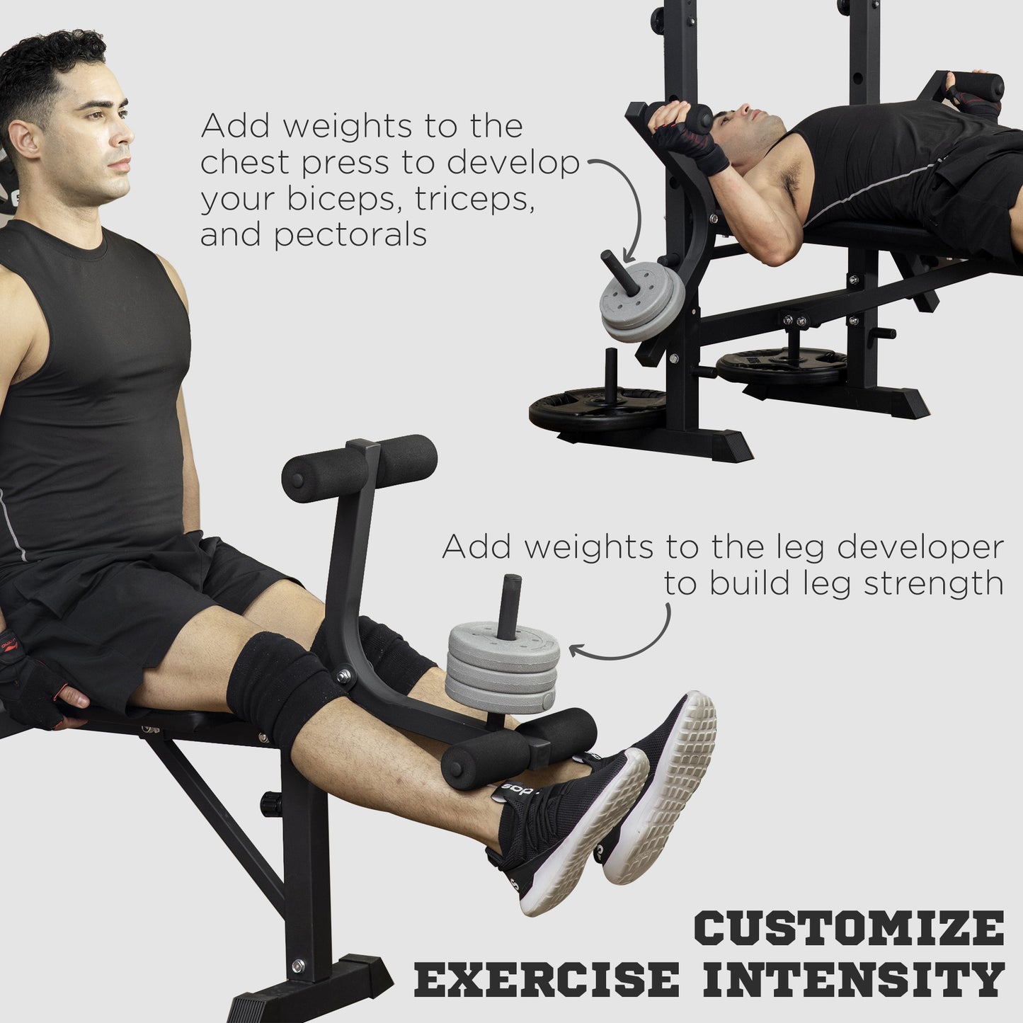 Soozier Press Bench, Heavy Duty Multiple Function Workout Adjustable Bench with Preacher Curl, Leg Developer
