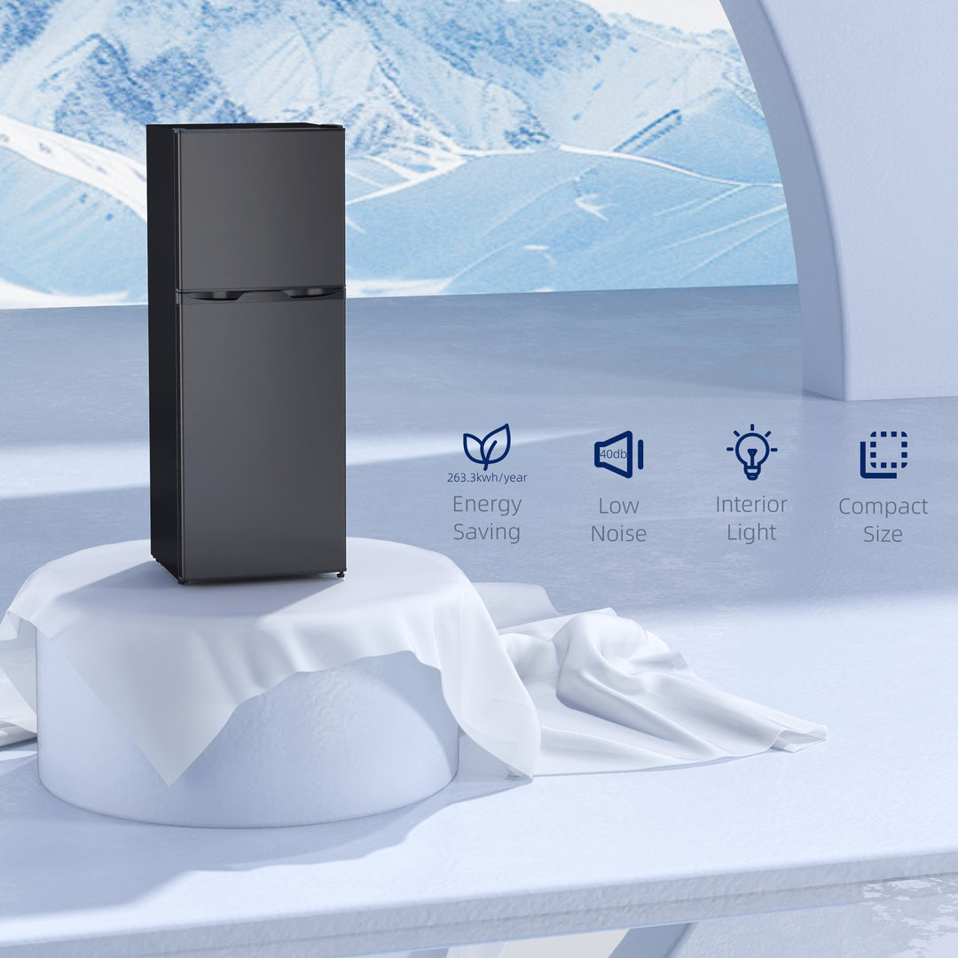 HOMCOM Double Door Mini Fridge with Freezer, 4.6 Cu.Ft Small Refrigerator with Thermostat, Shelves, Reversible Door, Silver