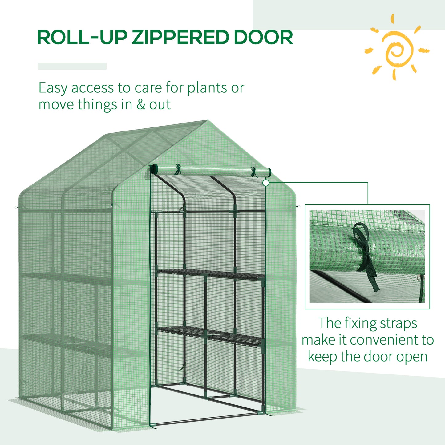 Outsunny 56" x 54" x 74" Walk-in Greenhouse Portable Garden Plant Flower Seed Warm House with 8 Shelves Outdoor Plant Growth Hot House PE Cover Green
