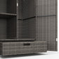Outsunny Wicker Outdoor Storage Cabinet, 2-Door Rattan Pool Towel Storage Cabinet with Drawer & Removable Shelf, Dark Grey