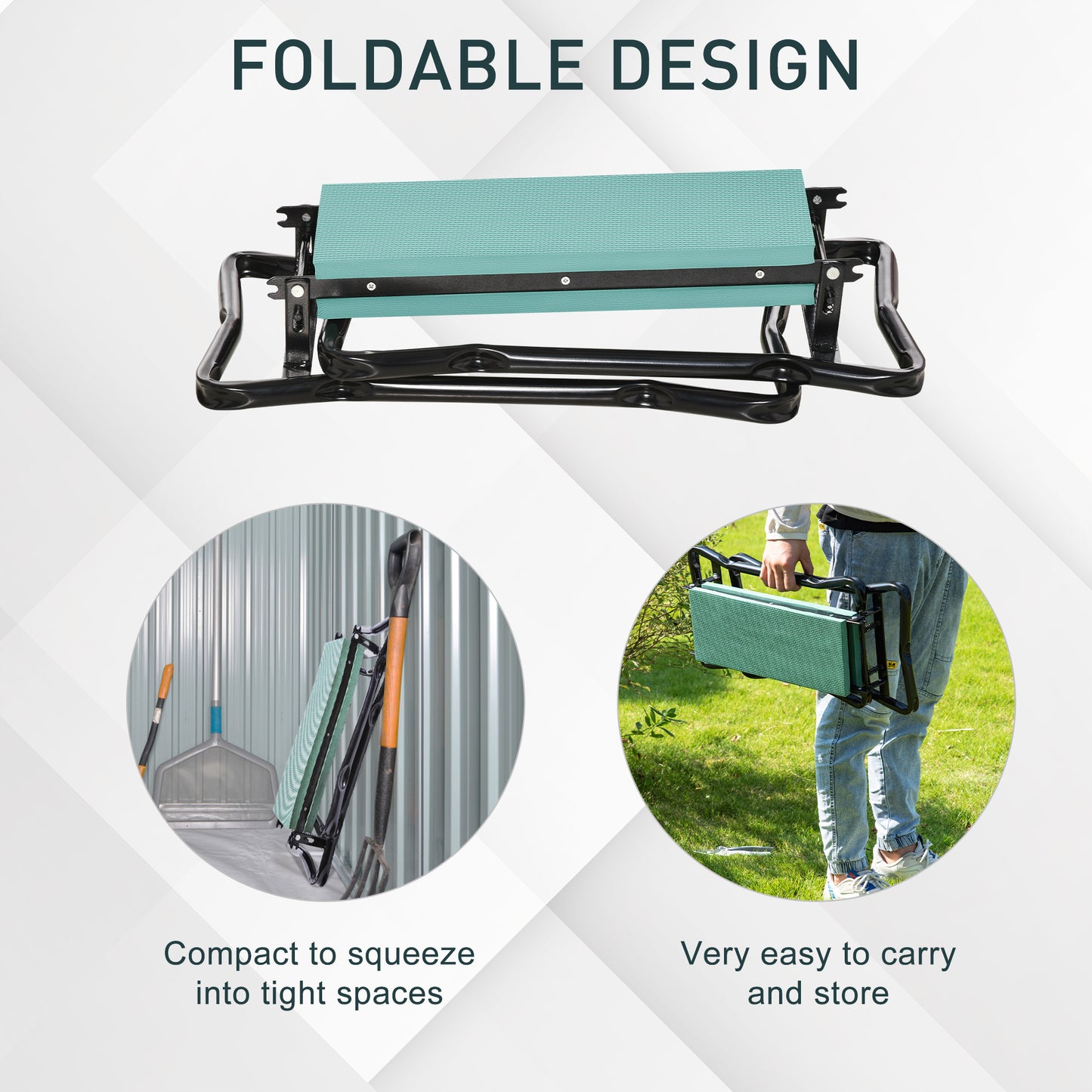 Outsunny Garden Kneeler and Seat Stool, Folding Gardening Stool Kneeling Chair with Thicken Pad and Handles