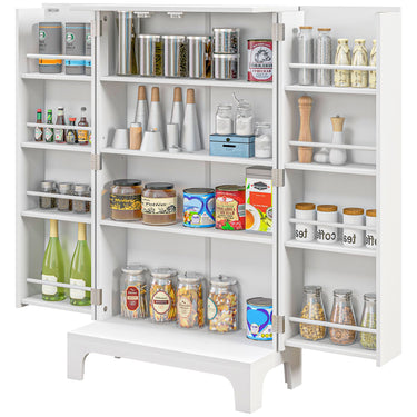 HOMCOM 44" Storage Cabinet, 2-Door Kitchen Pantry Cabinet with 4-tier Shelving, 8 Spice Racks and Adjustable Shelves