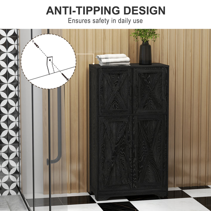 HOMCOM Farmhouse Kitchen Pantry, Freestanding Kitchen Pantry Storage Cabinet with Barn Doors and Adjustable Shelves, Black