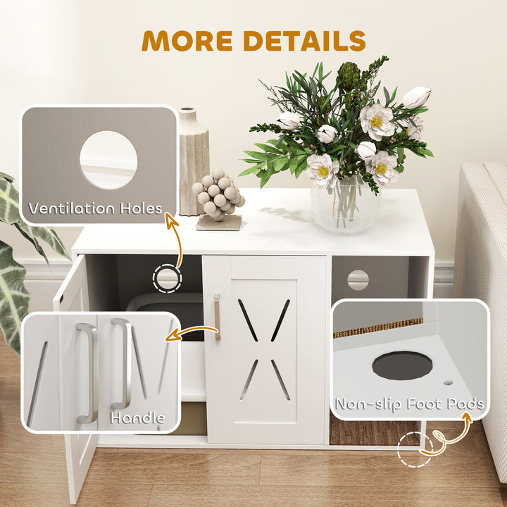 PawHut Cat Litter Box Enclosure, Hidden Cat Litter Box Furniture with Scratching Board, 31.5" x 19" x 20", White