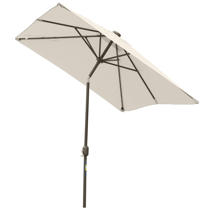 Outsunny 6' x 10' Patio Umbrella with 22 LED Solar Lights and Tilt, Rectangular Outdoor Table Umbrella with Crank, Dark Grey