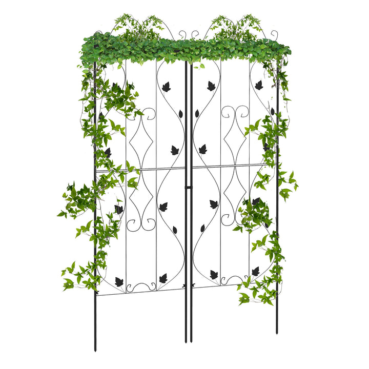 Outsunny Metal Trellis Set of 2, Garden Trellis for Climbing Plant Support Frames, Leaf Design