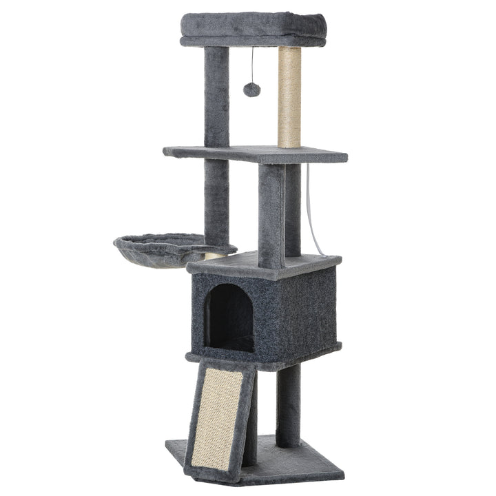 PawHut 50 Inch Cat Tree, Multi-Level Cat Tower with Sisal Scratching Posts and Ramp, Bed, Condo, Hammock, Toy Ball, Grey