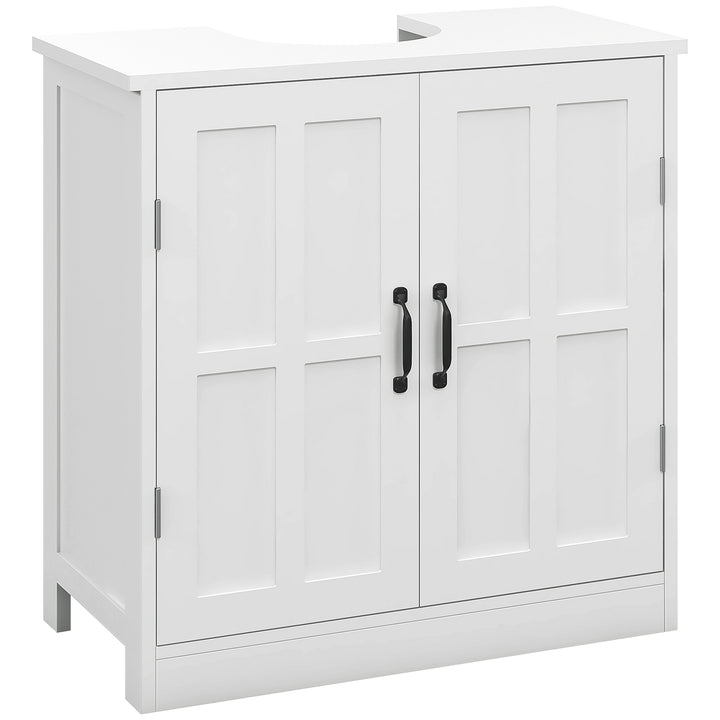 kleankin Pedestal Under Sink Cabinet, Bathroom Vanity Cabinet Storage with Double Doors and Adjustable Shelf, White