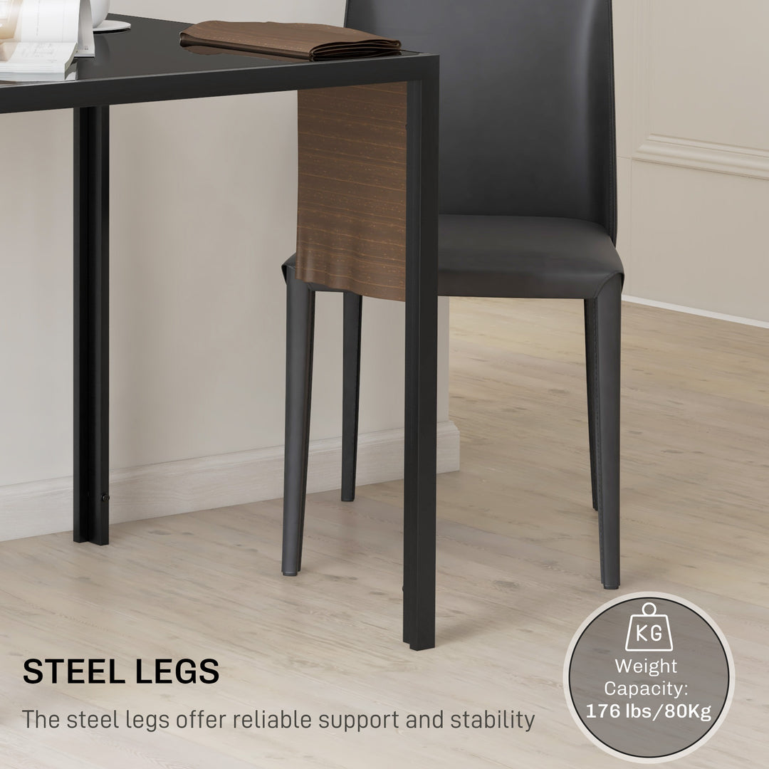 HOMCOM Square Kitchen Table for 2-4 People, Dining Table with Glass Top and Steel Legs for Dining Room, Black