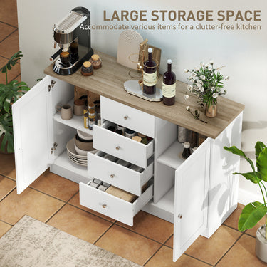 HOMCOM Country Style Sideboard Buffet Cabinet, Coffee Bar Cabinet with Adjustable Shelf, 2 Shaker Doors and 4 Drawers, White