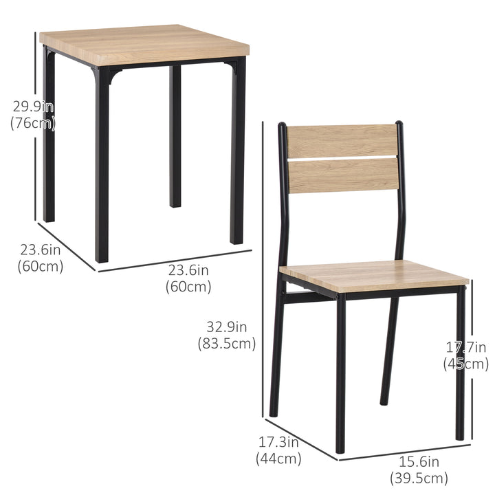 HOMCOM Dining Table Set for 2, 3 Piece Kitchen Table and Chairs with Metal Legs for Small Spaces, Natural Wood