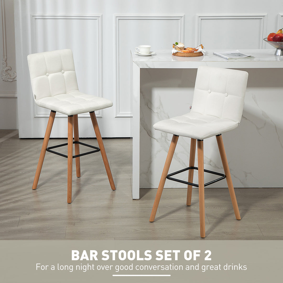 HOMCOM Modern Bar Stools Set of 2, 38" Upholstered Kitchen Island Stool with Solid Wood Legs, Grey