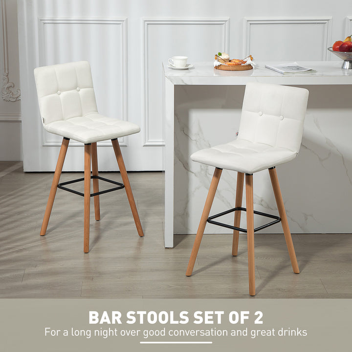 HOMCOM Modern Bar Stools Set of 2, 38" Upholstered Kitchen Island Stool with Solid Wood Legs, Grey