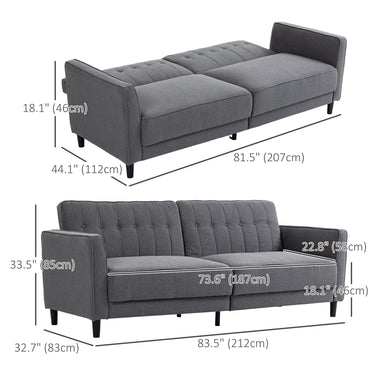 HOMCOM Convertible Bed with Couch, Button Tufted Fabric Sofa Bed with Adjustable Back for Living Room, Charcoal Grey