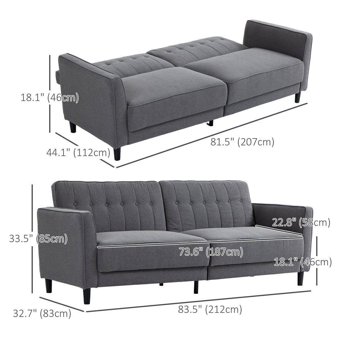 HOMCOM Convertible Bed with Couch, Button Tufted Fabric Sofa Bed with Adjustable Back for Living Room, Charcoal Grey