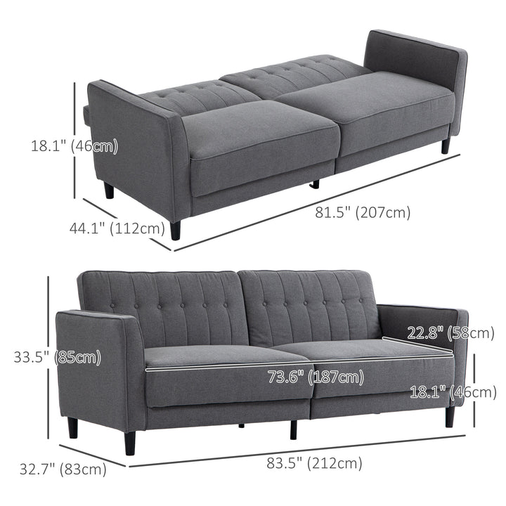HOMCOM Convertible Bed with Couch, Button Tufted Fabric Sofa Bed with Adjustable Back for Living Room, Charcoal Grey