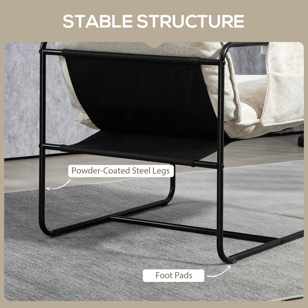 HOMCOM Modern Accent Chair, Upholstered Armchair with Side Pockets and Steel Frame, Comfy Reading Chair for Bedroom, Grey