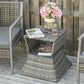 Outsunny Rattan Wicker Side Table, 21.3" Square Outdoor End Table with Umbrella Hole 2-Tier Storage for Patio Garden Mixed Brown
